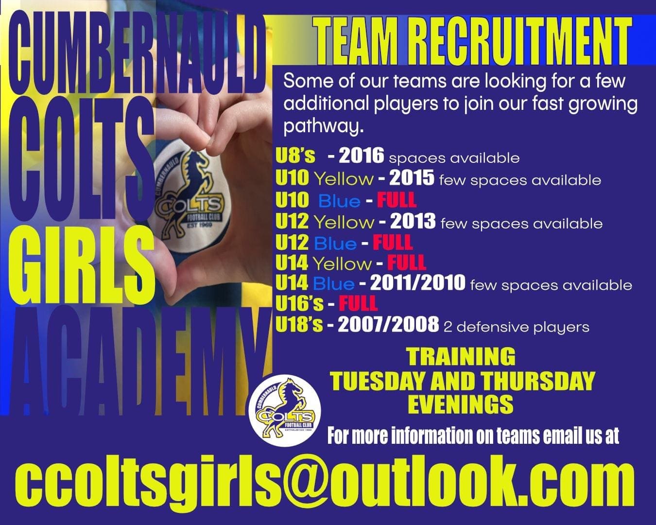 Cumbernauld Colts Girls Academy Recruitment Image